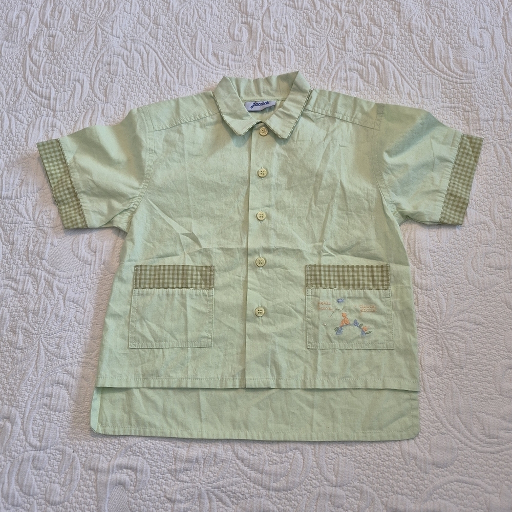 Jacadi boys 4 years light green short sleeve button up shirt 1st pic accurate